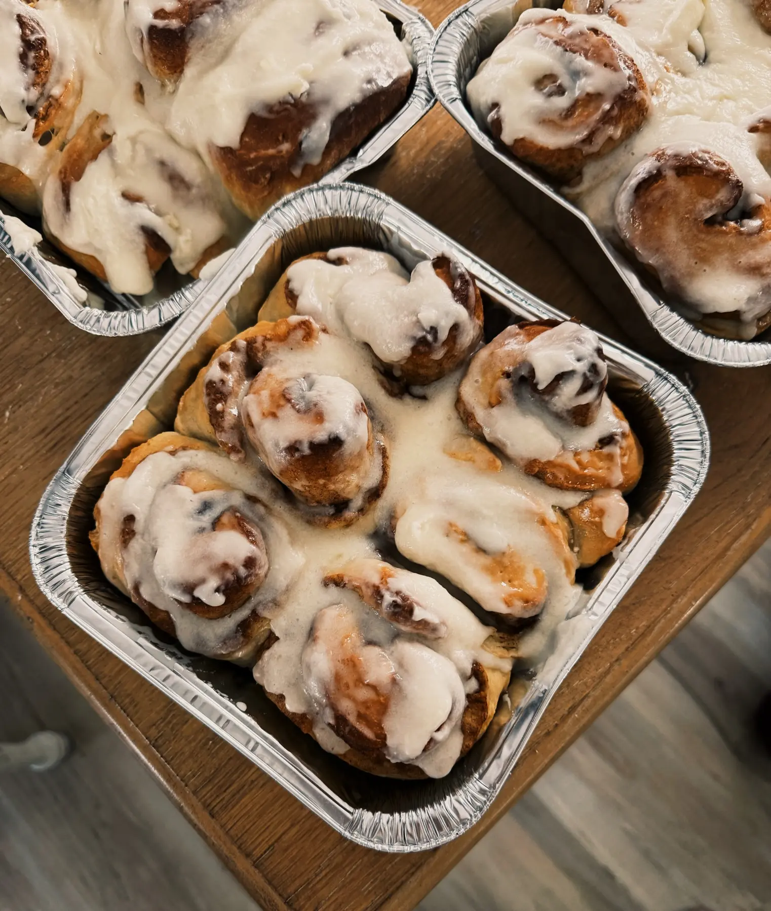 Freshly glazed cinnamon rolls